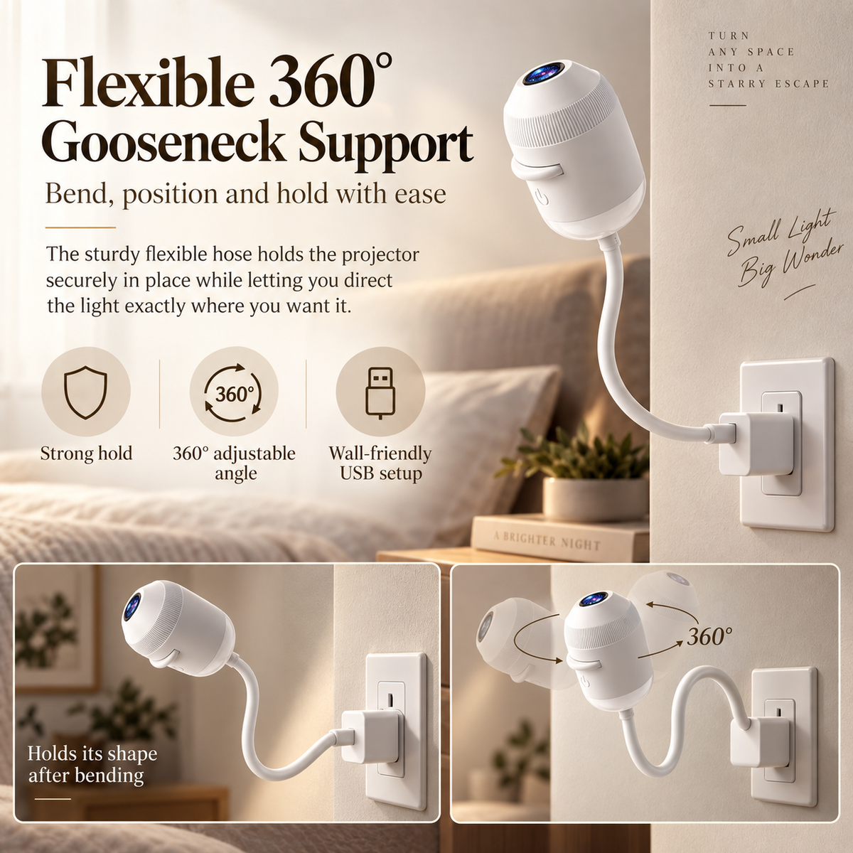 Starry Sky Nightlight flexible 360 degree gooseneck and USB plug-in design