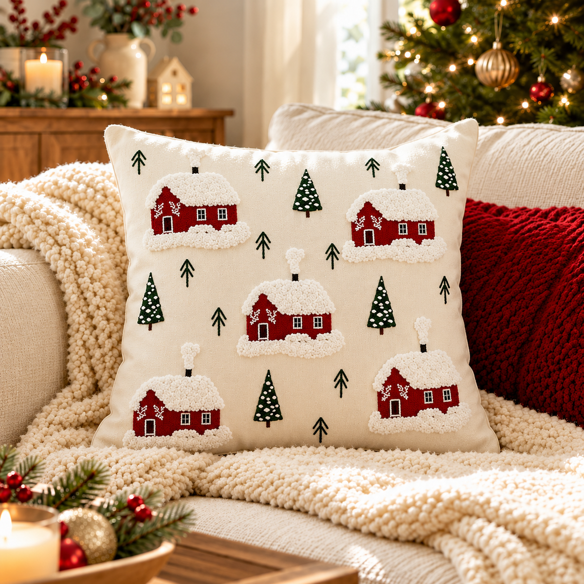 Embroidered Christmas Cushion Covers