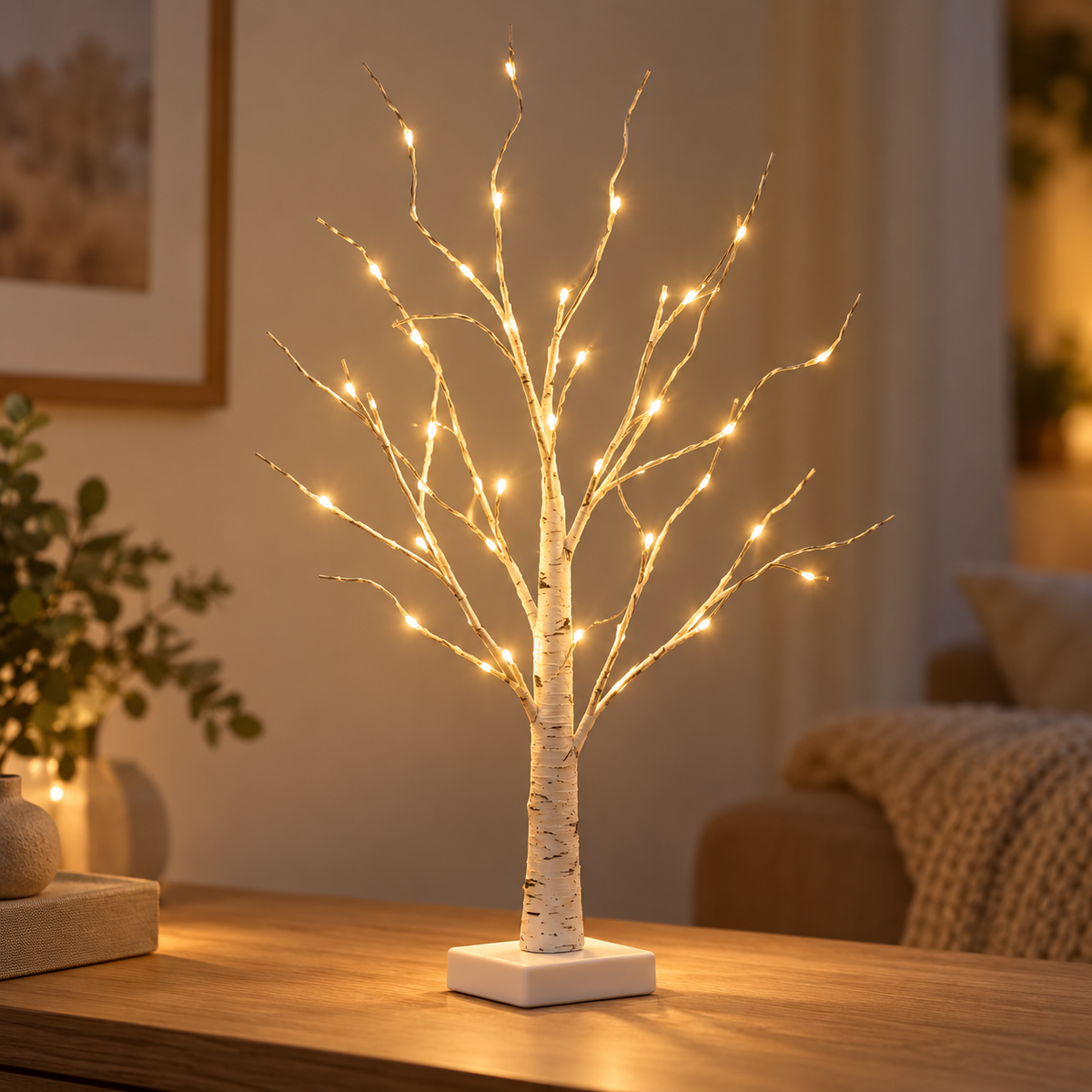 LED birch tree Christmas decoration with 24 warm white LEDs, approx. 60cm tall